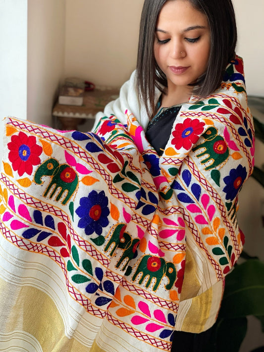 Handwoven Woollen Shawl with Hand Embroidery - Masakalee