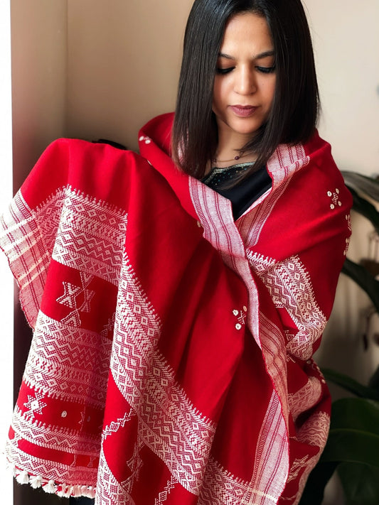 Handwoven Woollen Shawl with Mirror Handwork - Masakalee