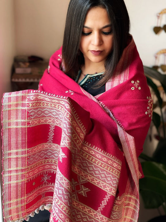 Handwoven Woollen Shawl with Mirror Handwork - Masakalee