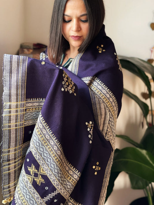 Handwoven Woollen Shawl with Mirror Handwork - Masakalee