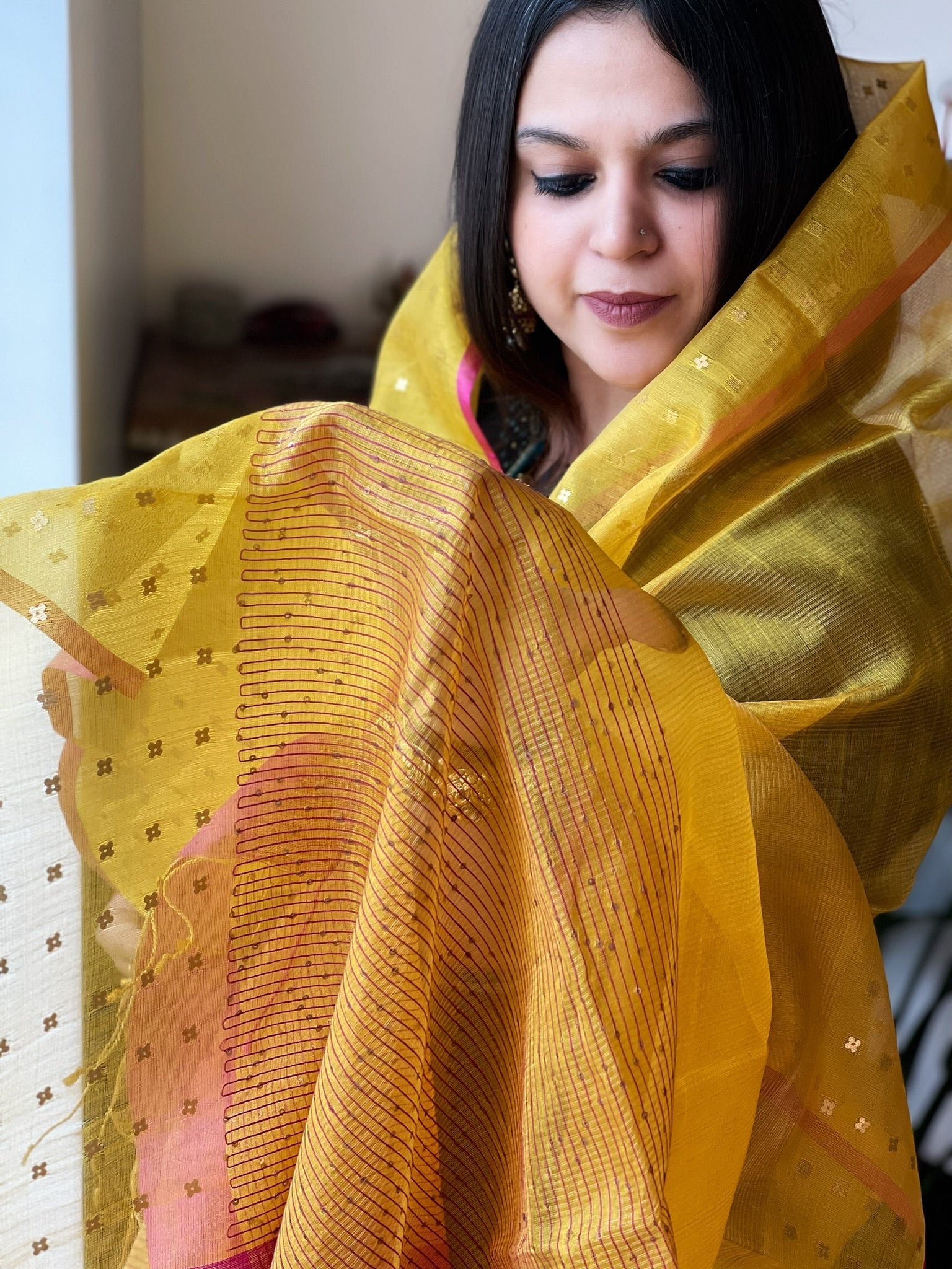 Handwoven Zari & Sequin Weaving Dupatta in Pure Silk - Masakalee