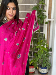 Heavy Kutchi Embroidery Dupatta with Zari Pallu in Modal Silk - Masakalee