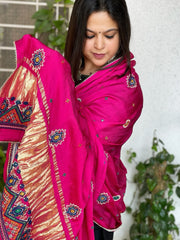 Heavy Kutchi Embroidery Dupatta with Zari Pallu in Modal Silk - Masakalee