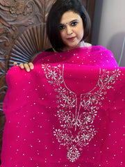 Hot Pink Suit Set with Mukaish Badla Handwork in Pure Organza - Masakalee