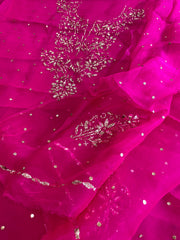 Hot Pink Suit Set with Mukaish Badla Handwork in Pure Organza - Masakalee