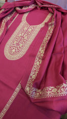 Hot Pink Winter Suit Set with Aari Work in Pashmina Wool - Masakalee