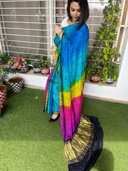 Black Shibori Saree in Pure Gajji Silk with Zari Pallu