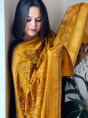 Mustard Handwoven Ikat Dupatta Pure Silk-Cotton