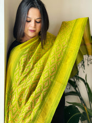 Lime Green Handwoven Ikat Dupatta Pure Silk-Cotton