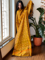 Mustard Handwoven Ikat Dupatta Pure Silk-Cotton