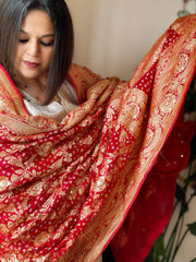 Maroon Neemzari Bandhani Dupatta with Mukaish Handwork in Georgette