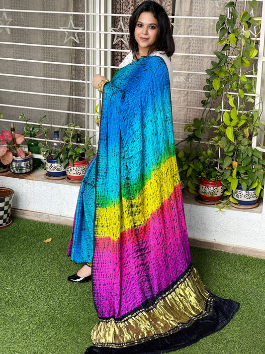 Black Shibori Saree in Pure Gajji Silk with Zari Pallu