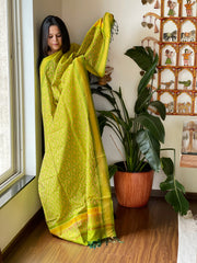 Lime Green Handwoven Ikat Dupatta Pure Silk-Cotton