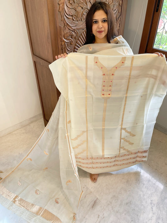 Ivory Designer Banarasi Suit Set in Pure Silk - Masakalee