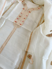 Ivory Designer Banarasi Suit Set in Pure Silk - Masakalee