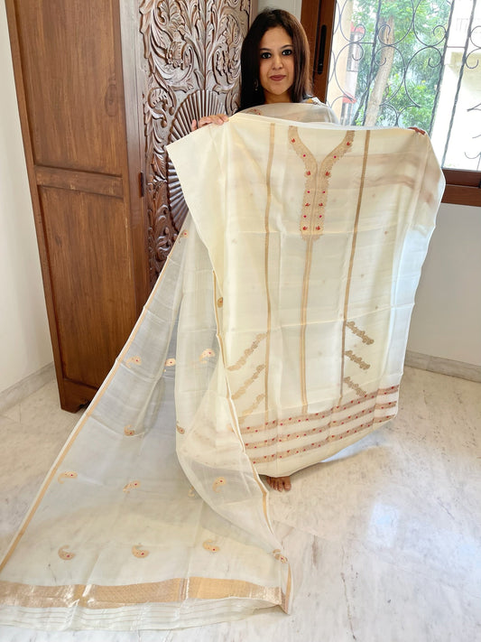 Ivory Designer Banarasi Suit Set in Pure Silk - Masakalee