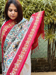 Ivory Handwoven Ikat Patola with Gotapatti & Pearl Handwork dupatta in Pure Silk - Masakalee