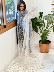 Ivory Net Dupatta with Sequin and Cut Daana Embroidery - Masakalee