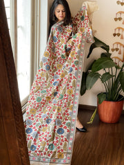 Ivory Printed Kalamkari Dupatta with Sequin Work and Zari Pallu in Dola Silk - Masakalee
