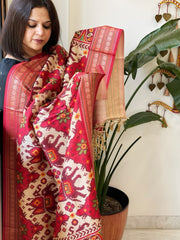 Ivory Printed Patola Dupatta in Fine Art Silk - Masakalee