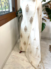 Ivory Suit Set with Gold Thread & Sequin Work in Pure Mul - Masakalee