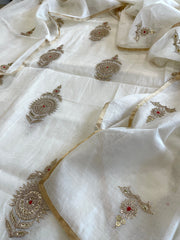Ivory Suit Set with Gold Thread & Sequin Work in Pure Mul - Masakalee