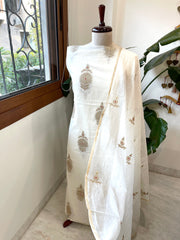 Ivory Suit Set with Gold Thread & Sequin Work in Pure Mul - Masakalee