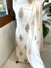 Ivory Suit Set with Gold Thread & Sequin Work in Pure Mul - Masakalee
