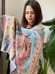 Ivory Woven Kaani Jaal Pashmina Stole - Masakalee