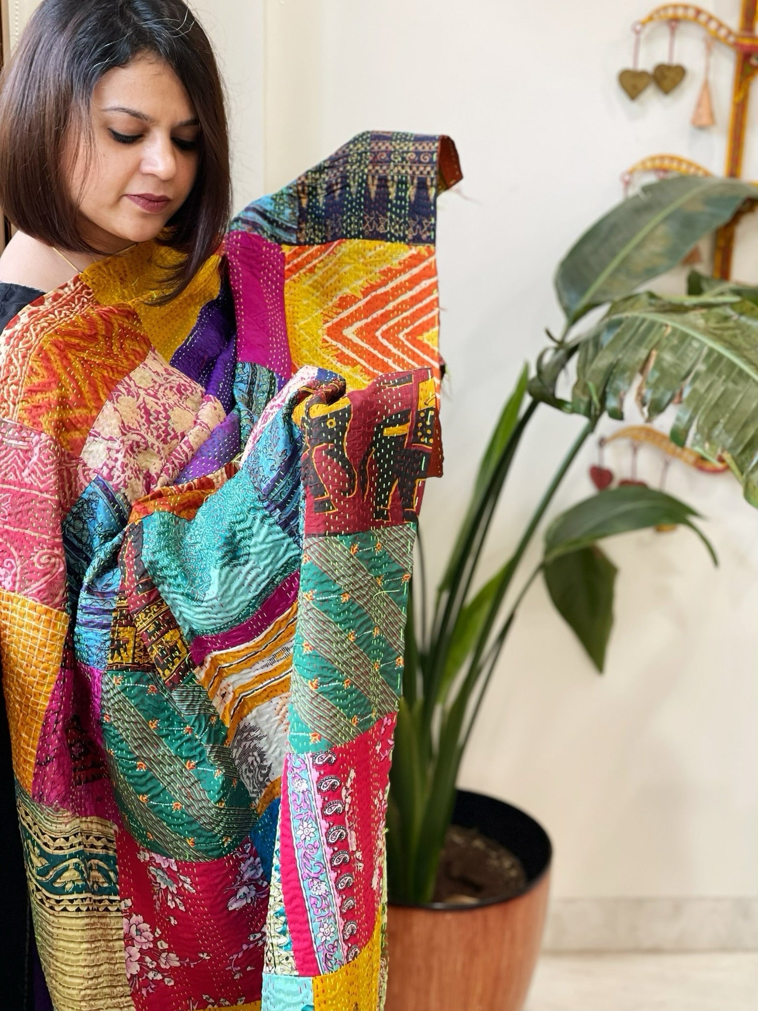 Kantha Patchwork Dupatta cum Stole in Silk - Masakalee