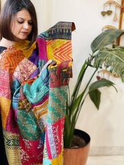 Kantha Patchwork Dupatta cum Stole in Silk - Masakalee