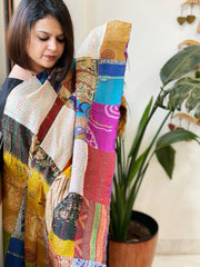 Kantha Patchwork Dupatta cum Stole in Silk - Masakalee