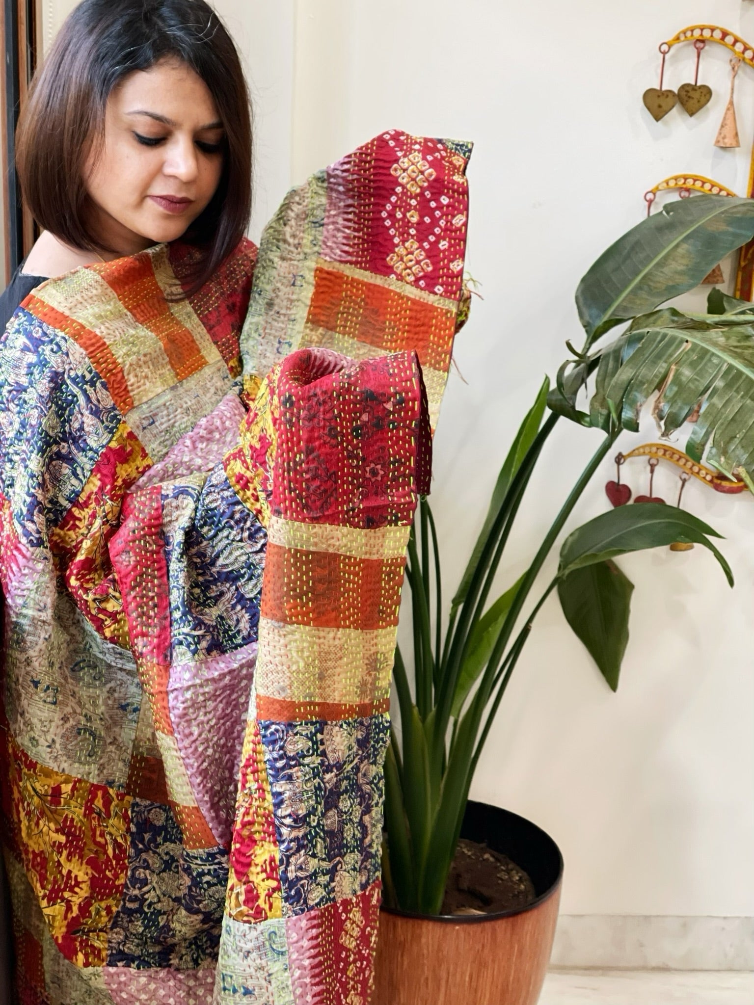 Kantha Patchwork Dupatta cum Stole in Silk - Masakalee