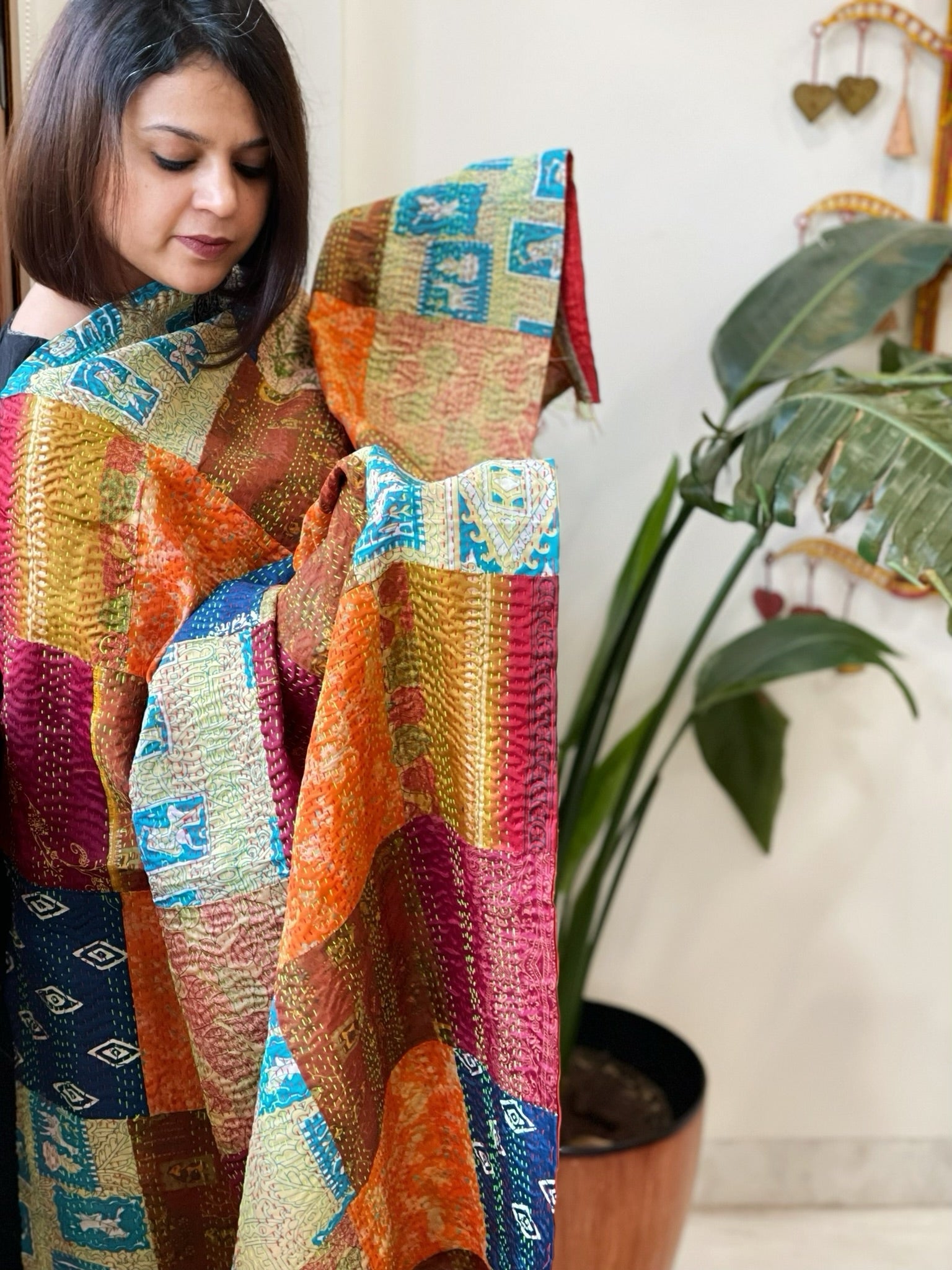 Kantha Patchwork Dupatta cum Stole in Silk - Masakalee