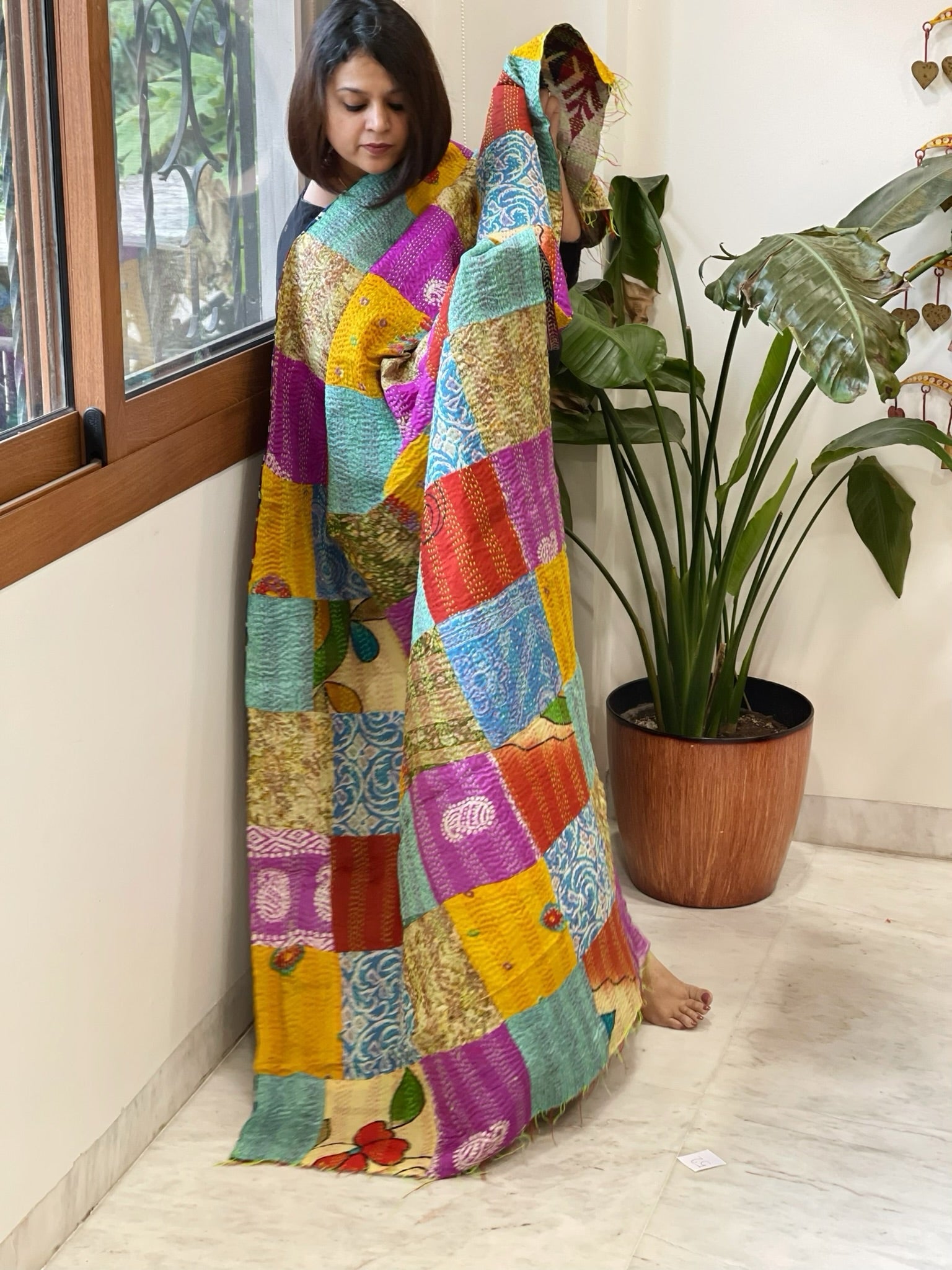 Kantha Patchwork Dupatta cum Stole in Silk - Masakalee