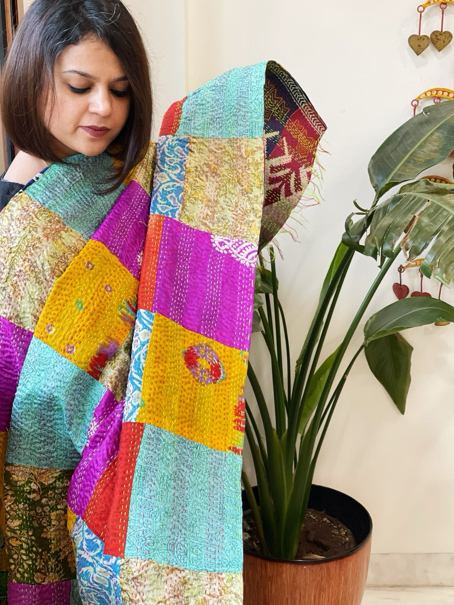 Kantha Patchwork Dupatta cum Stole in Silk - Masakalee