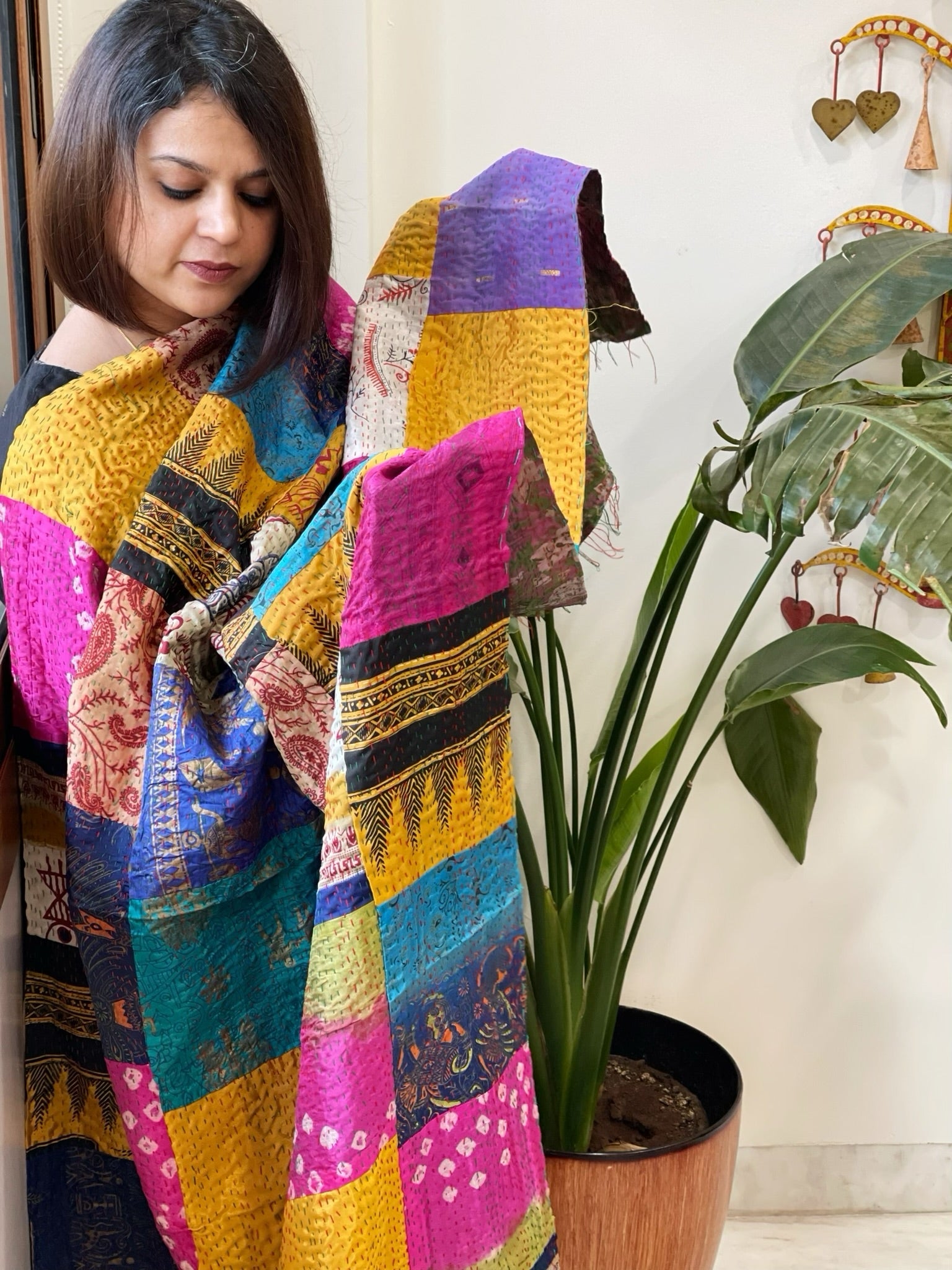 Kantha Patchwork Dupatta cum Stole in Silk - Masakalee