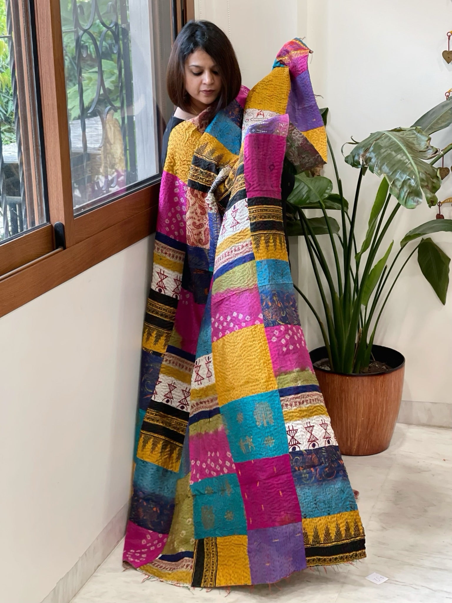 Kantha Patchwork Dupatta cum Stole in Silk - Masakalee