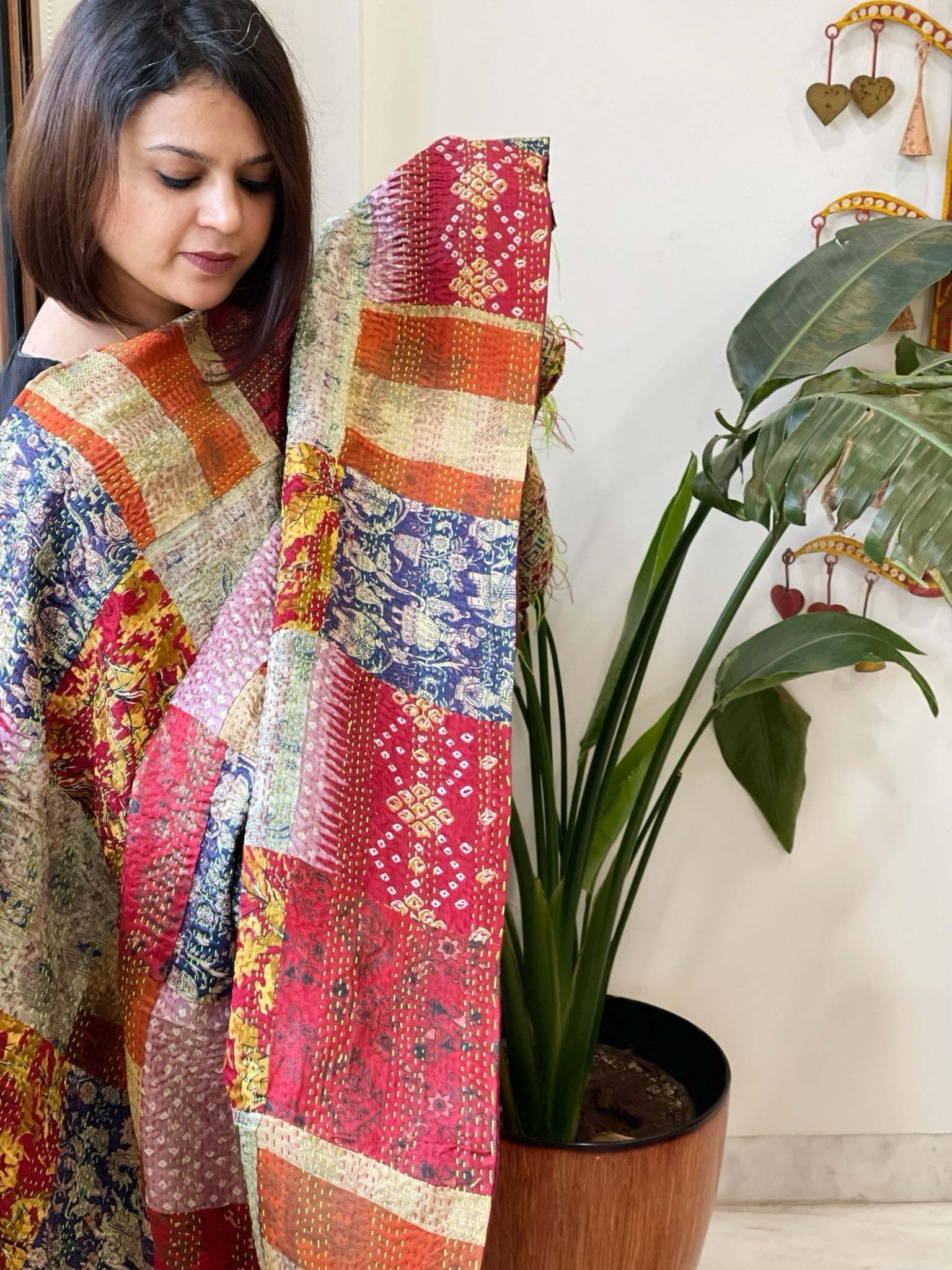 Kantha Patchwork Dupatta cum Stole in Silk - Masakalee