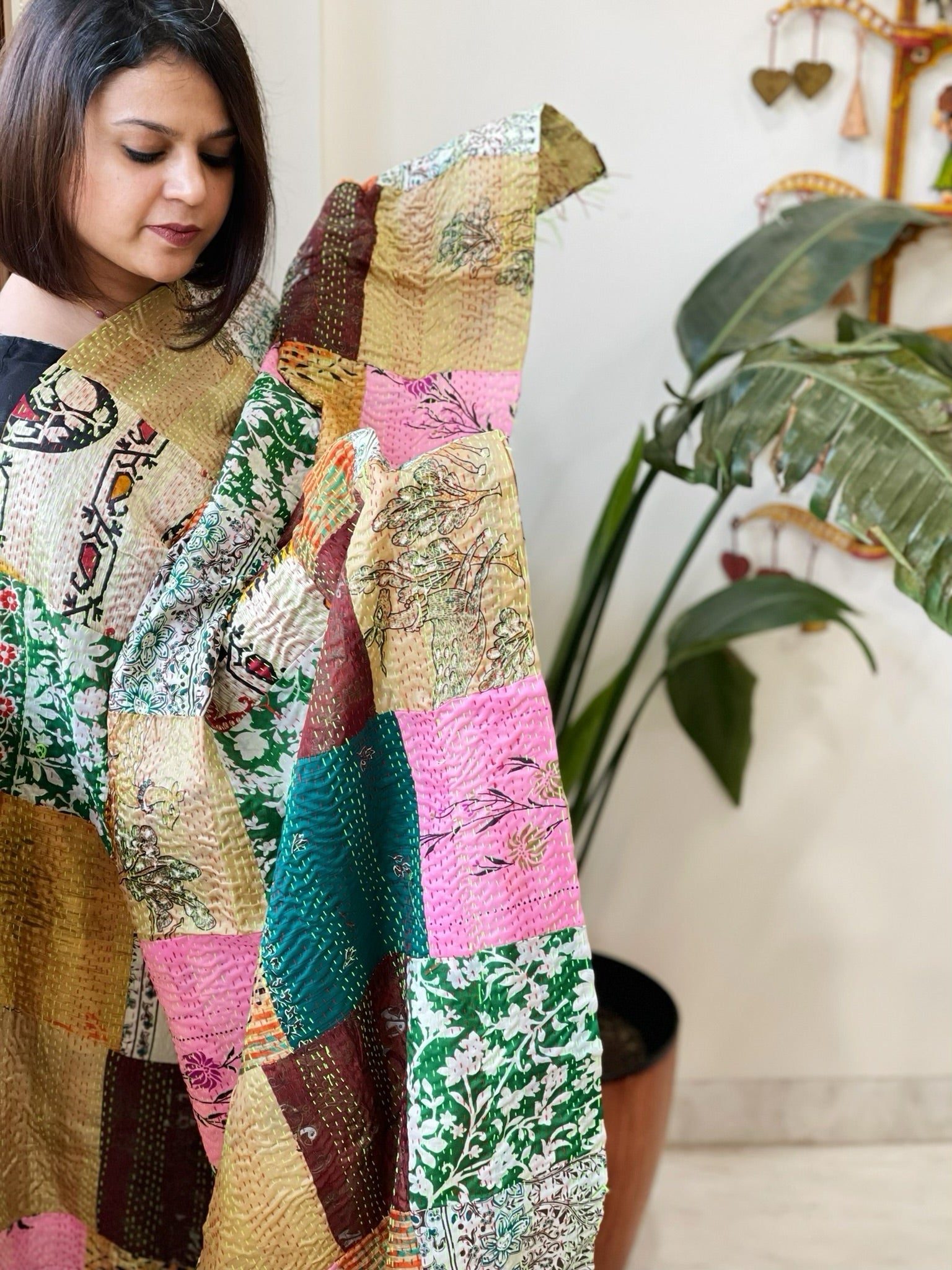 Kantha Patchwork Dupatta cum Stole in Silk - Masakalee