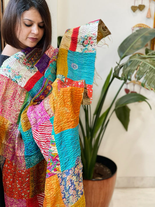 Kantha Patchwork Dupatta cum Stole in Silk - Masakalee