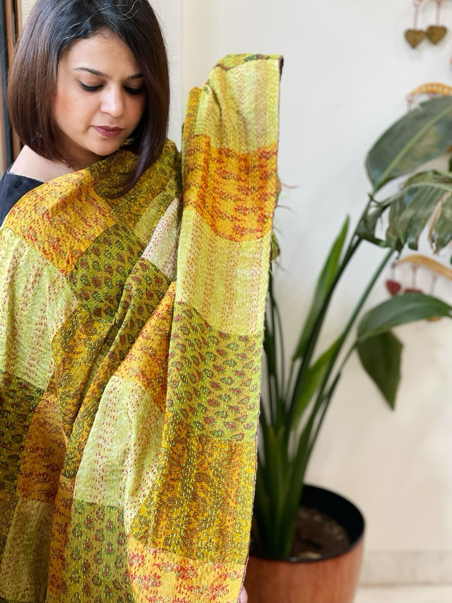 Kantha Patchwork Dupatta cum Stole in Silk - Masakalee