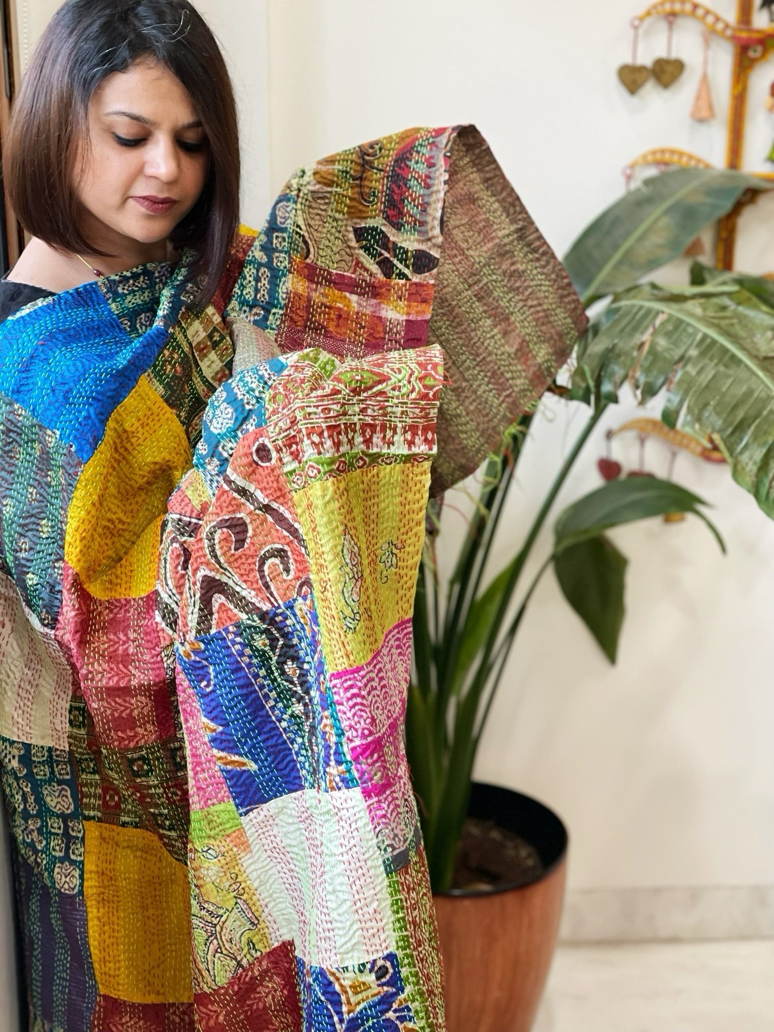 Kantha Patchwork Dupatta cum Stole in Silk - Masakalee