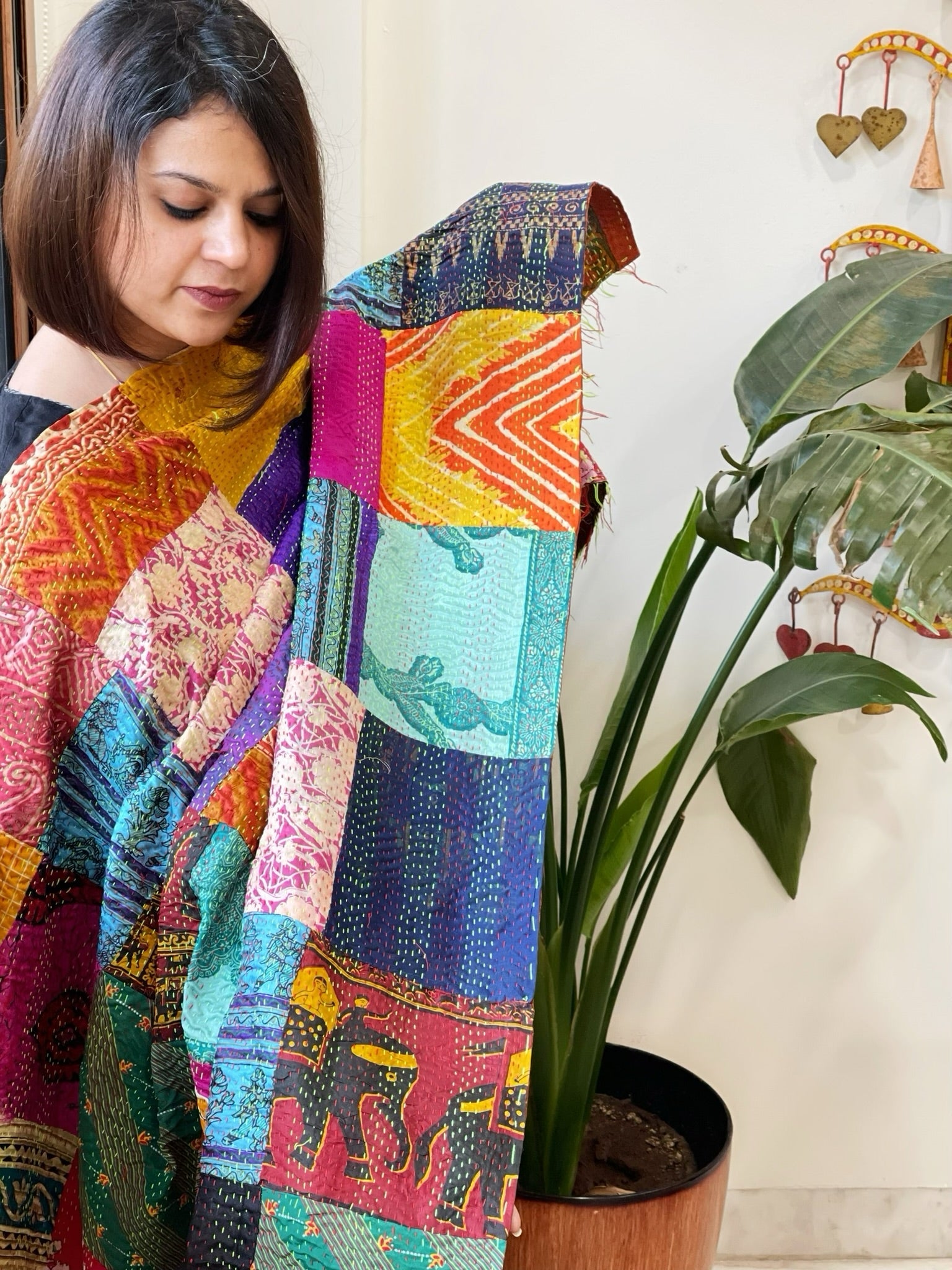Kantha Patchwork Dupatta cum Stole in Silk - Masakalee