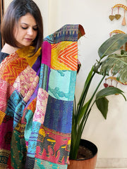 Kantha Patchwork Dupatta cum Stole in Silk - Masakalee