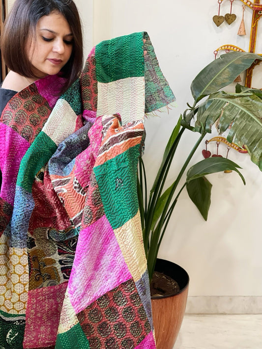 Kantha Patchwork Dupatta cum Stole in Silk - Masakalee