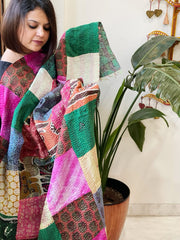 Kantha Patchwork Dupatta cum Stole in Silk - Masakalee