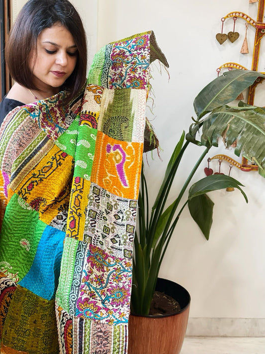 Kantha Patchwork Dupatta cum Stole in Silk - Masakalee