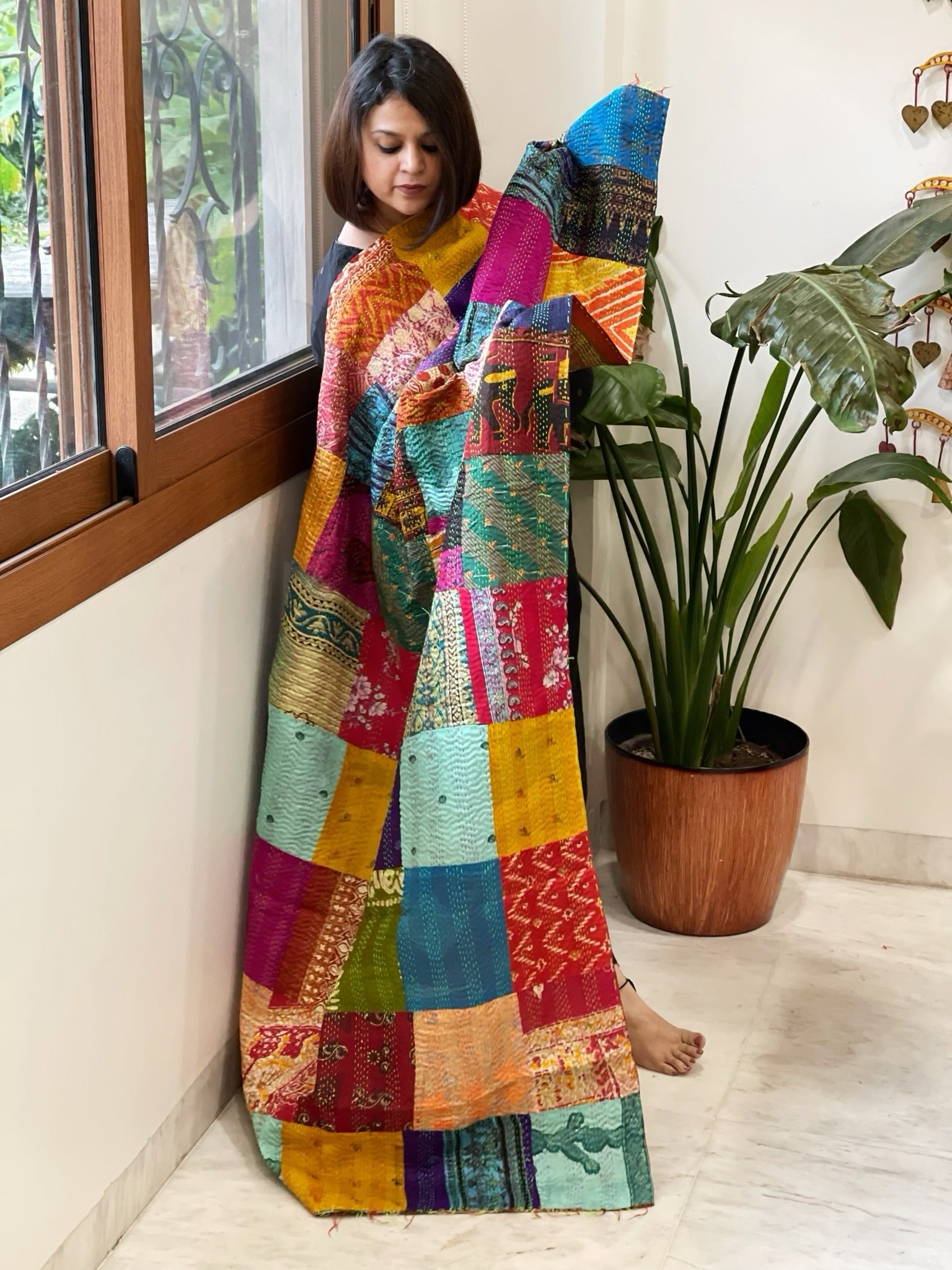 Kantha Patchwork Dupatta cum Stole in Silk - Masakalee