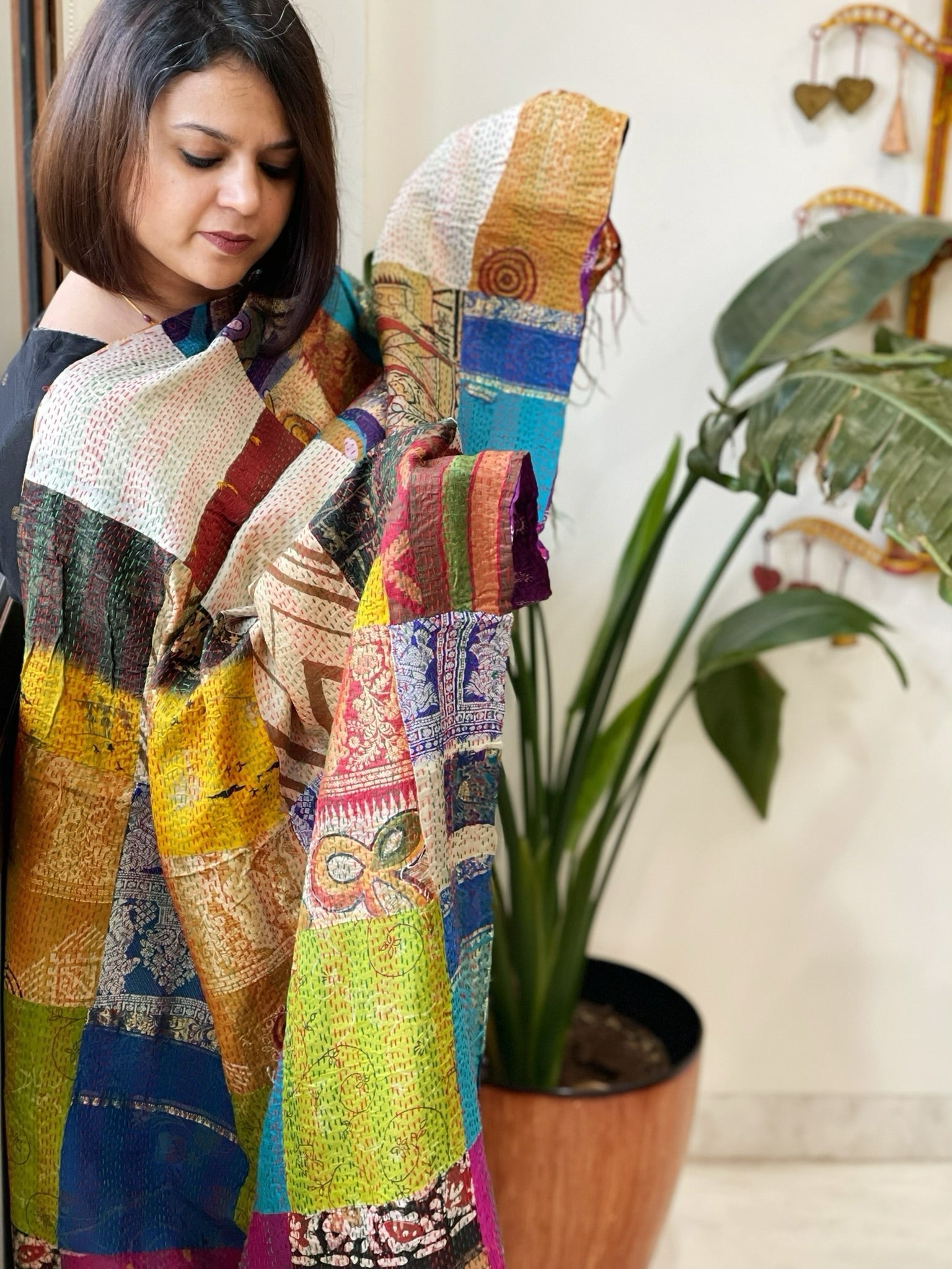 Kantha Patchwork Dupatta cum Stole in Silk - Masakalee